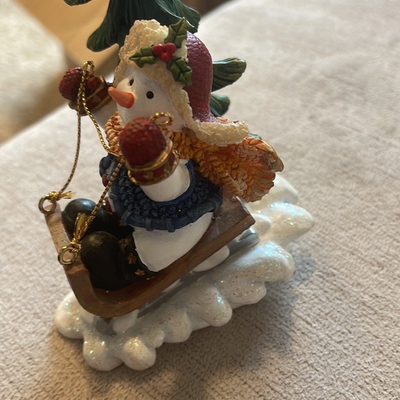 Home Interiors Christmas table décor figurine sledding snowman and Tree - Picture 5 of 7